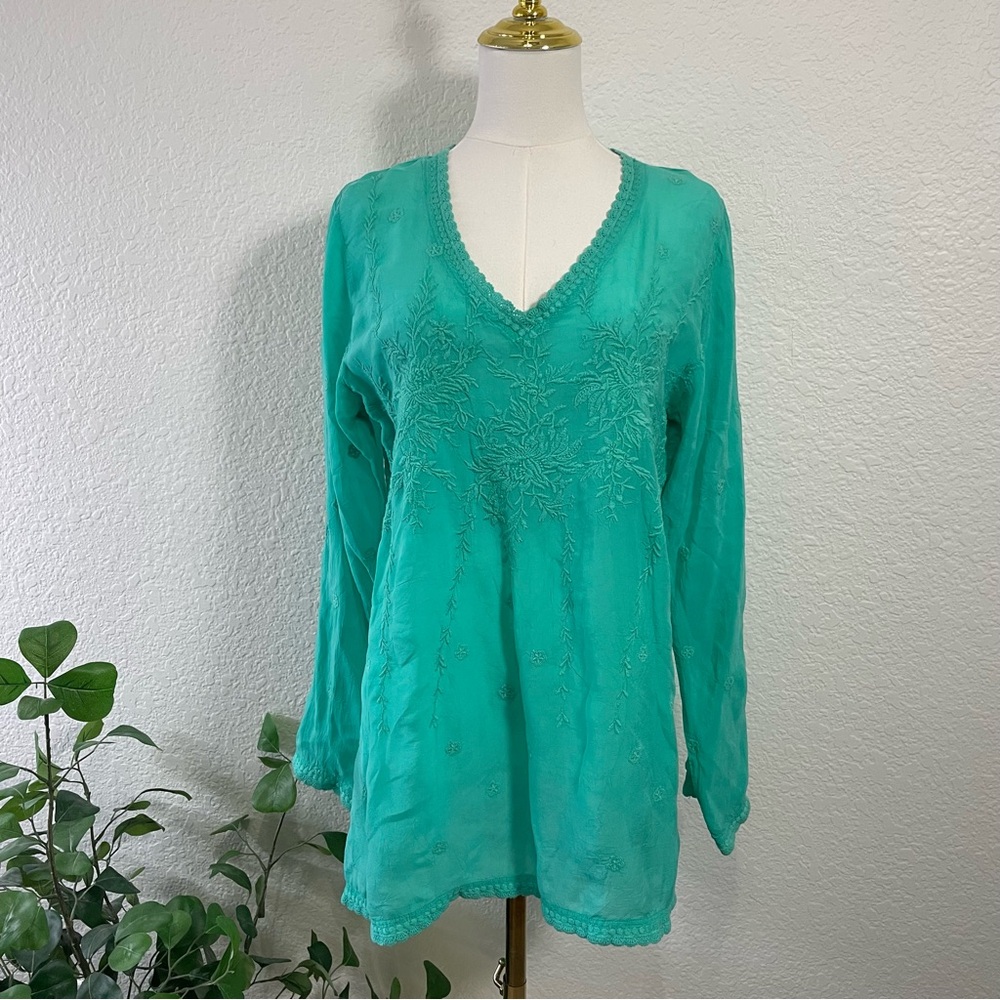 Johnny Was Turquoise Embroidered bohemian inspired Blouse